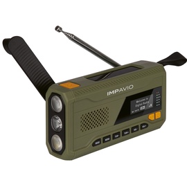 IMPAVIO DAB 1 - DAB+ Kurbelradio/Notfallradio - tragbares Digitalradio (Radio, DAB/DAB+/UKW/FM, Bluetooth, Solarzelle, Kurbel, Akku, Taschenlampe, SOS, Powerbank) grün, Klein