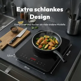 Medion IC10S Induktionskochplatte, 1 Platte Induktionskochfeld, extra flach, 2100 Watt, 1 Kochplatte, 8 Automatikprogramme und DIY, LED Display, Touchbedienung, Kristallglas-Oberfläche