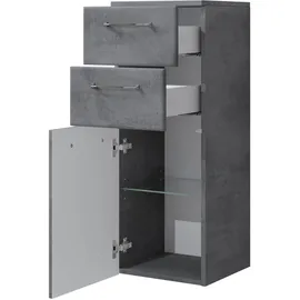 Saphir Unterschrank SAPHIR "Quickset 945 Badschrank mit 1 Tür, 2 Schubladen, 35 cm breit", grau (oxid dunkelgrau quer), B:35cm H:90,5cm T:33cm, Spanplatte, Schränke, Unterschrank, Badezimmermöbel inkl. Türdämpfer, Oxid Dunkelgrau, Griffe Chrom Glanz