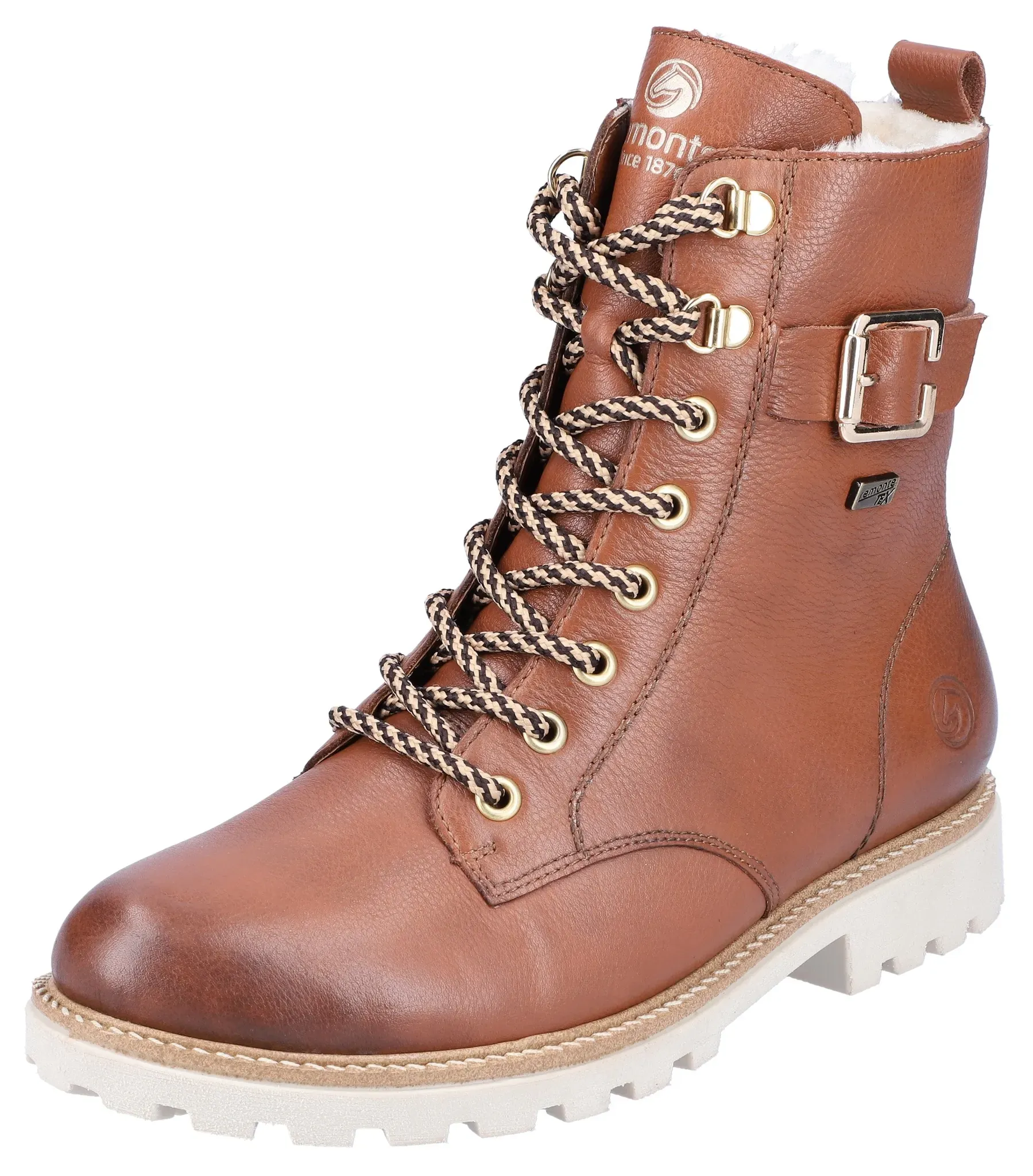 Winterboots REMONTE, Damen, Gr. 43, braun, Leder, Schuhe Winterboots, Blockabsatz, Schnürboots, Outdoorschuh mit Zierschnalle