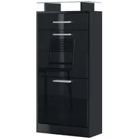 Vladon Schuhschrank, Schwarz Hochglanz, Holzwerkstoff, 46x104x23 cm, Garderobe, Schuhaufbewahrung,