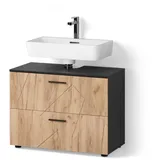 livinity® Waschbeckenunterschrank, Eiche Wotan, Anthrazit, 2 Fächer, 2 Schubladen, Rechteckig, 80x58.6x41 cm, Badezimmer, Badezimmerschränke, Waschbeckenunterschränke