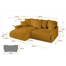 altdecor Ecksofa Cord 2-Sitzer Senfgelb