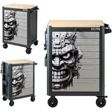 Werkstattwagen Werkzeugwagen 7 Schubladen Holzplatte polynesisches Motiv