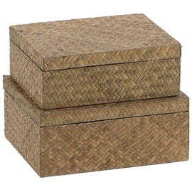 BigBuy Home Deko-Boxen-Set, Beige, DMF, 24 x 19 x 10 cm (2 Stück)