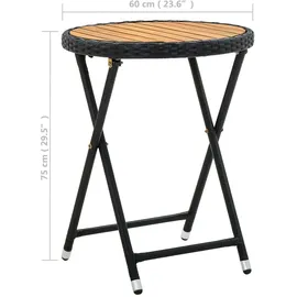 vidaXL Beistelltisch Schwarz 60 cm Poly Rattan und Massivholz Akazie - Farbe - Außentisch - Balkontisch - Bistrotisch - Esszimmertisch - The Living Store