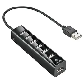 ngs IHUB7 Tiny USB 2.0 Hub 7 Ports mit Power Adapter 5V/1A, universell kompatibel, Plug and Play