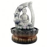 HarBin-Star Zimmerspringbrunnen, Zimmerbrunnen mit Buddha Innenbrunnen Buddha Wasserwand Lotus Led Brunnen Buddha-Tisch-Wasserfallbrunnen für Zuhause Büro Schlafzimmer Dekoration