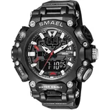 SMAEL MäNner Military Watch,50 Mwasserdicht Multifunction Quarz Elektronische Uhr,GroßEs Zifferblatt Digitaluhr,Outdoor-Sportuhr MäNner, Analog Digitaluhren,Schwarz