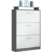 Vladon Schuhschrank, Weiß, Holzwerkstoff, 89x128x23 cm, Garderobe, Schuhaufbewahrung, Schuhkipper