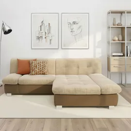 DOMO collection Ecksofa DOMO COLLECTION "100031 234x157 cm, kompakt, komfortabel & bequem, L-Form", beige (beige, braun), B:234cm H:80cm T:157cm, 90% Polyester, 10% Acryl, Sofas, Ecksofa, whlw. mit Bettfunktion und Armteilverstellung