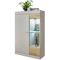 Furn.design Vitrine, Grau, Eiche, Metall, Nachbildung,Eiche, 6 Fächer, Sockel,