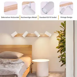 GBLY Deckenstrahler 4 Flammig Holz schwenkbar weiß