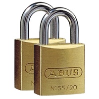 ABUS Vorhängeschloss Messing 65/20 - 2er Set, gleichschließend - Kofferschloss - Schlosskörper aus massivem Messing - gehärteter Stahlbügel - ABUS-Sicherheitslevel 3