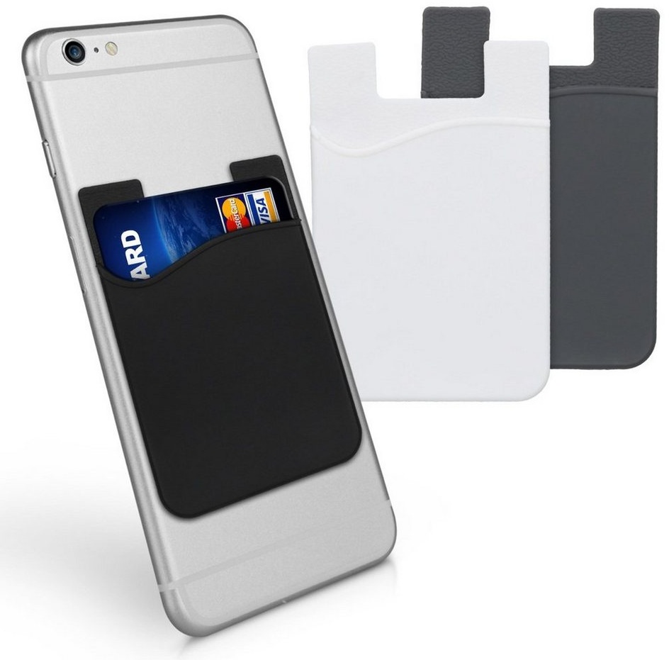 kwmobile Kartenetui 3x Kartenhalter Hülle für Smartphone (1-tlg), selbstklebend - Aufklebbare Silikon Kreditkarten Tasche - 8,5x5,5cm schwarz 10,70 cm x 0,77 cm