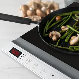 Navaris Doppel Induktionskochplatte 3500W - 2 Kochfelder mit Timer Touch Display Topferkennung - Induktionskochfeld Kochplatte transportabel - Schwarz