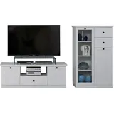 trendteam 2-teilige Wohnwand Anbauwand weiß - Wohnzimmer Landhaus 235 x 129 x 41