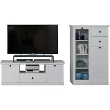 trendteam 2-teilige Wohnwand Anbauwand weiß - Wohnzimmer Landhaus 235 x 129 x 41