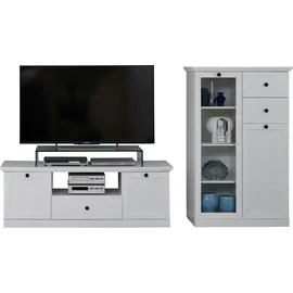 trendteam 2-teilige Wohnwand Anbauwand weiß - Wohnzimmer Landhaus 235 x 129 x 41