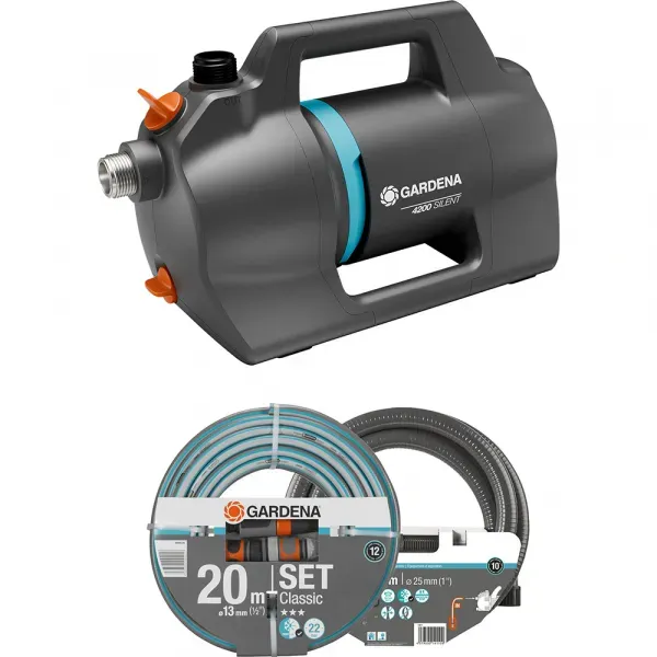 Gardena 4200 Silent - Elektrische Gartenpumpe  600 W  Kit mit Saugschlauch und Anschlussteilen