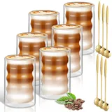 LISDATKE Latte Macchiato Gläser Doppelwandig 6 x 400ml mit 6 Löffeln Kaffeegläser Doppelwandig Cappuccino Gläser Thermogläser aus Borosilikatglas Isolierende