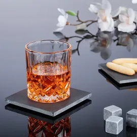 Relaxdays Schiefer Untersetzer 8er Set, mit Bambus Box, Getränkeuntersetzer, 10x10 cm, Schieferplatte Gläser, anthrazit