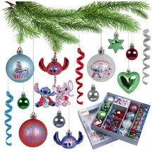 sarcia.eu Disney Stitch Angel Set Christbaumkugeln, UNZERBRECHLICHE Christbaumkugeln, Kunststoffdekorationen, Set 25 Stück(E)