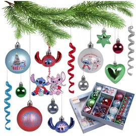sarcia.eu Disney Stitch Angel Set Christbaumkugeln, UNZERBRECHLICHE Christbaumkugeln, Kunststoffdekorationen, Set 25 Stück(E)