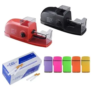 Champ Classic Elektrische Zigarettenmaschine plus Hülsen und Feuerzeug Stopfer rot,Feuerzeug Lila