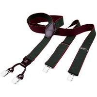 DonDon Hosenträger für Herren 3,5 cm breit 4 Clips mit braunem Leder längenverstellbar (1-St) Y-Form, verstellbar mit Clipverschluß, elastisch grün|rot