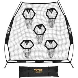 Vevor Fußballtrainer Wurfnetz Übungsnetz (2265 x 1060 x 2100 mm) mit 5 Zieltaschen & tragbarer Aufbewahrungstasche & Gurten, Wurfelziel-Training für die Passgenauigkeit des Quarterbacks, Schwarz