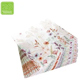 Home fashion Lunchservietten Mellow Flowers, 33x33 cm, 3-lagig, Home Fashion®, 20 Stück