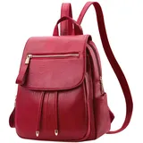 DIRRONA Rucksack Damen Beiläufig Diebstahlschutz Daypack Reise Wasserdicht Rucksack Schule Büro Geschäftsreise PU Leder Mittel Damen Rucksack Rot