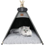 Whiwhi Tipi Zelt für Haustiere Katzenzelt mit Doppelseitiger Plüsch Matte Luxery Hundezelte Hundehöhle Abnehmbar und Waschbar Haustierhäuser 50x50x60cm