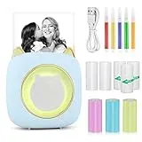 GuKKK Mini Drucker, Mobiler Fotodrucker, Tragbarer Mini mit Sieben Farben LED, Wireless Thermodrucker, Smartphone Bluetooth Drucker, für Lernhilfe,Lernnotizen,Journal (Blau)