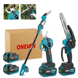 Akku Hochentaster und Astschere mit Teleskopstiel, 4-in-1 Bürstenlos 8 Zoll Akku Kettensäge 30mm Akku Baumschere mit 1.77m Teleskopstange, 2x Akkus