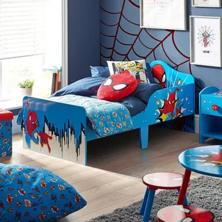 Marvel Spider-Man Kleinkindbett, stabile Holzwerkstoff-Konstruktion, geschützte Seiten, Holzlatten, passend für 140 x 70 cm große Matratze (Matratze nicht im Lieferumfang enthalten)