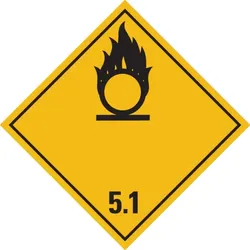 Gefahrzettel, Gefahrgutklasse 5.1 - Entzündend (oxidierend) wirkende Stoffe - 100x100 mm Folie selbstklebend