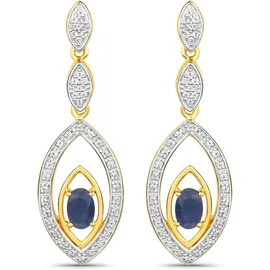 vira jewels Ohrhänger Silber 925 zweifarbig 40mm lang mit 2x Saphir und 80x Weiß-Topas gelb