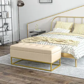 Homcom Sitzbank mit Stauraum, Polsterbank mit Klappdeckel, Samtoptik, Bettbank, mit Stahlbeine für Wohnzimmer, Schlafzimmer, Beige, 110 x 44 x 49 cm -