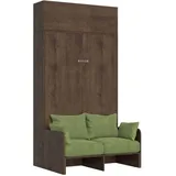 Kentaro 120 cm Klappbett in Queensize-Größe mit Sofa und Wandeinheit aus Walnussholz, grün
