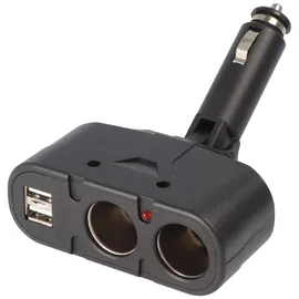 AccuCell KFZ-Adapter Verteiler Zigarettenanzünder Stecker auf 2x Kupplung + USB