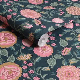Cath Kidston Vliestapete Strawberry Garden Navy 56 cm 10 m 5 m2 blau