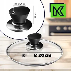 Kadax Topfdeckel, Universaldeckel aus Glas mit Schwarzmatt griff, 20 cm