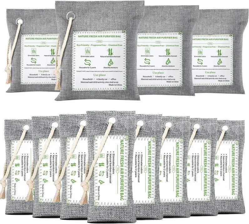 Zooly 8*50 g + 4*200 g Bambuskohle-Luftreinigungstüten, Aktivkohlebeutel, Geruchsabsorber, Feuchtigkeitsabsorber, natürlicher Auto-Lufterfrischer, Schuhdeodorant, Geruchsentferner für Zuhause, Haustiere, Schrank
