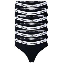 ellesse Damen Strings, 6er Pack - HILLAR, Unterwäsche, Cotton Stretch, Logobund Schwarz M