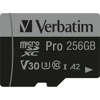Verbatim Pro U3 R100/W90 microSDXC 256GB Kit, UHS-I U3, A2, Class 10 (47045)
