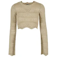 URBAN CLASSICS Cropped Crochet Knit Sweater Khaki XS