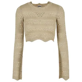 URBAN CLASSICS Cropped Crochet Knit Sweater Khaki XS