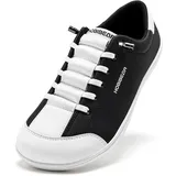 HOBIBEAR Damen Herren breite minimalistische Barfuß-Mode Turnschuhe Zero Drop Schuhe, schwarz / weiß, 44 EU - 44.5 EU Weit